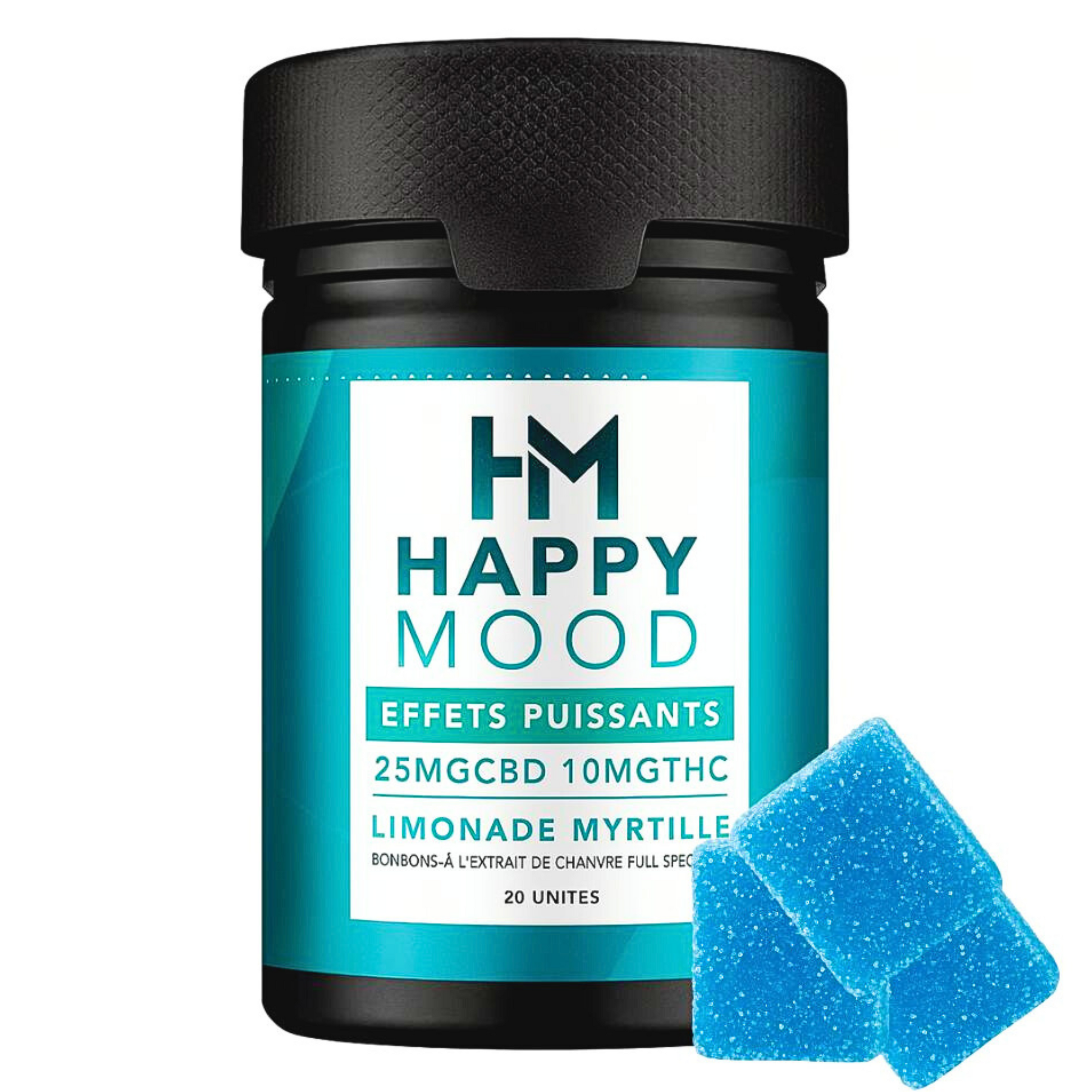20 Gummies CBD & THC 25MG/10MG Blueberry Lemonade - HAPPY Mood