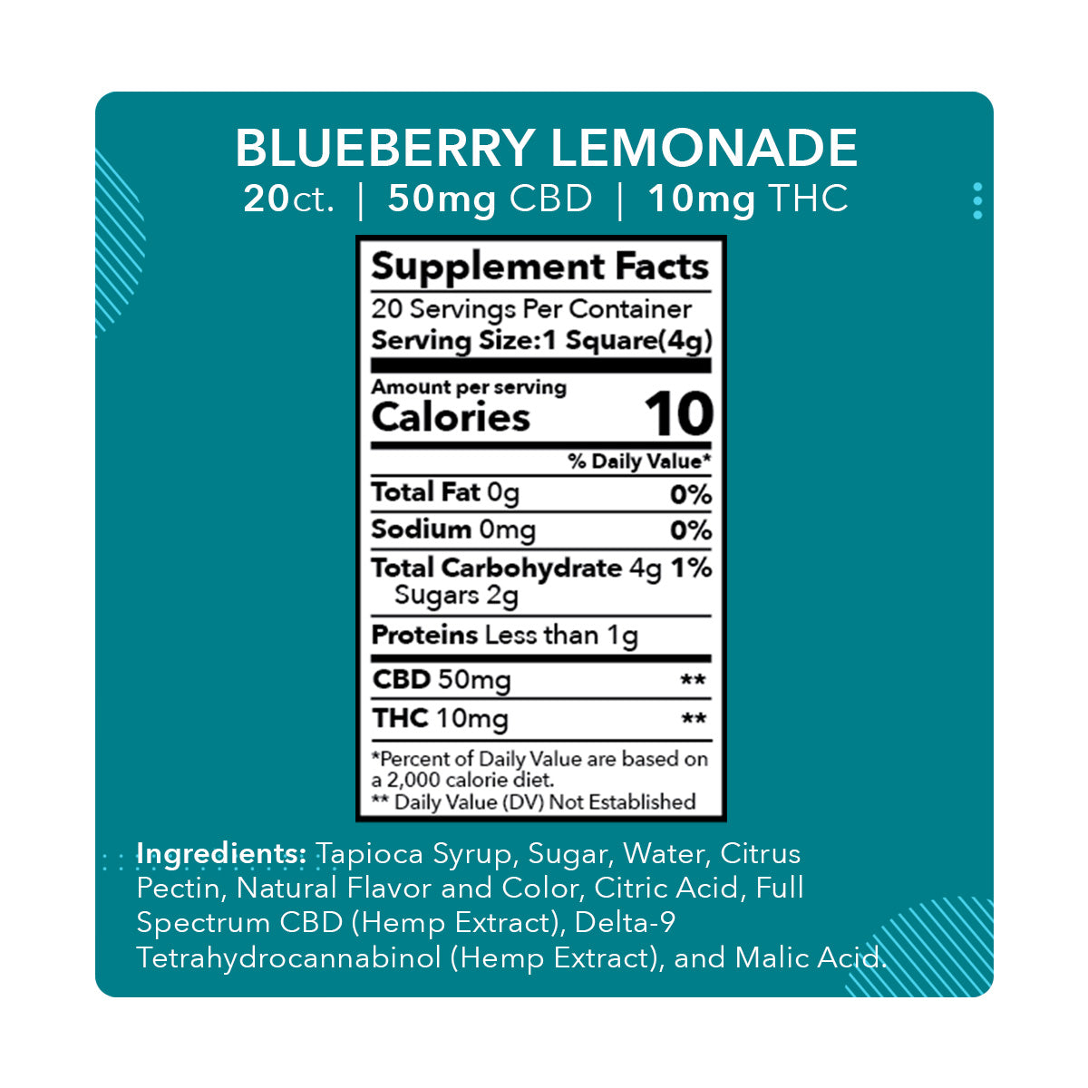 20 Gummies CBD & THC 25MG/10MG Blueberry Lemonade - HAPPY Mood