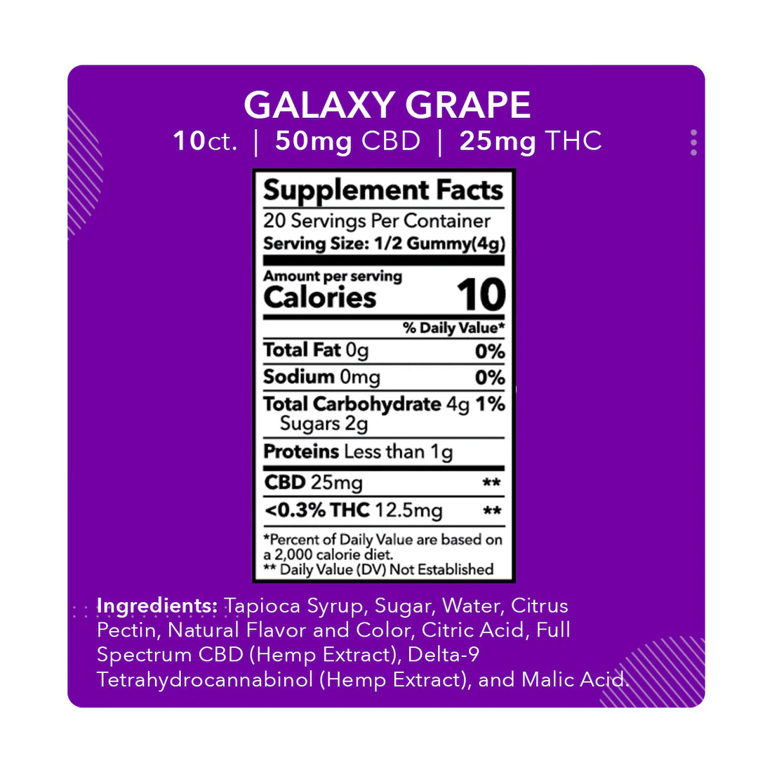 10 Gummies CBD & THC 50MG /25MG GALAXY GRAPE - MDRN Mood