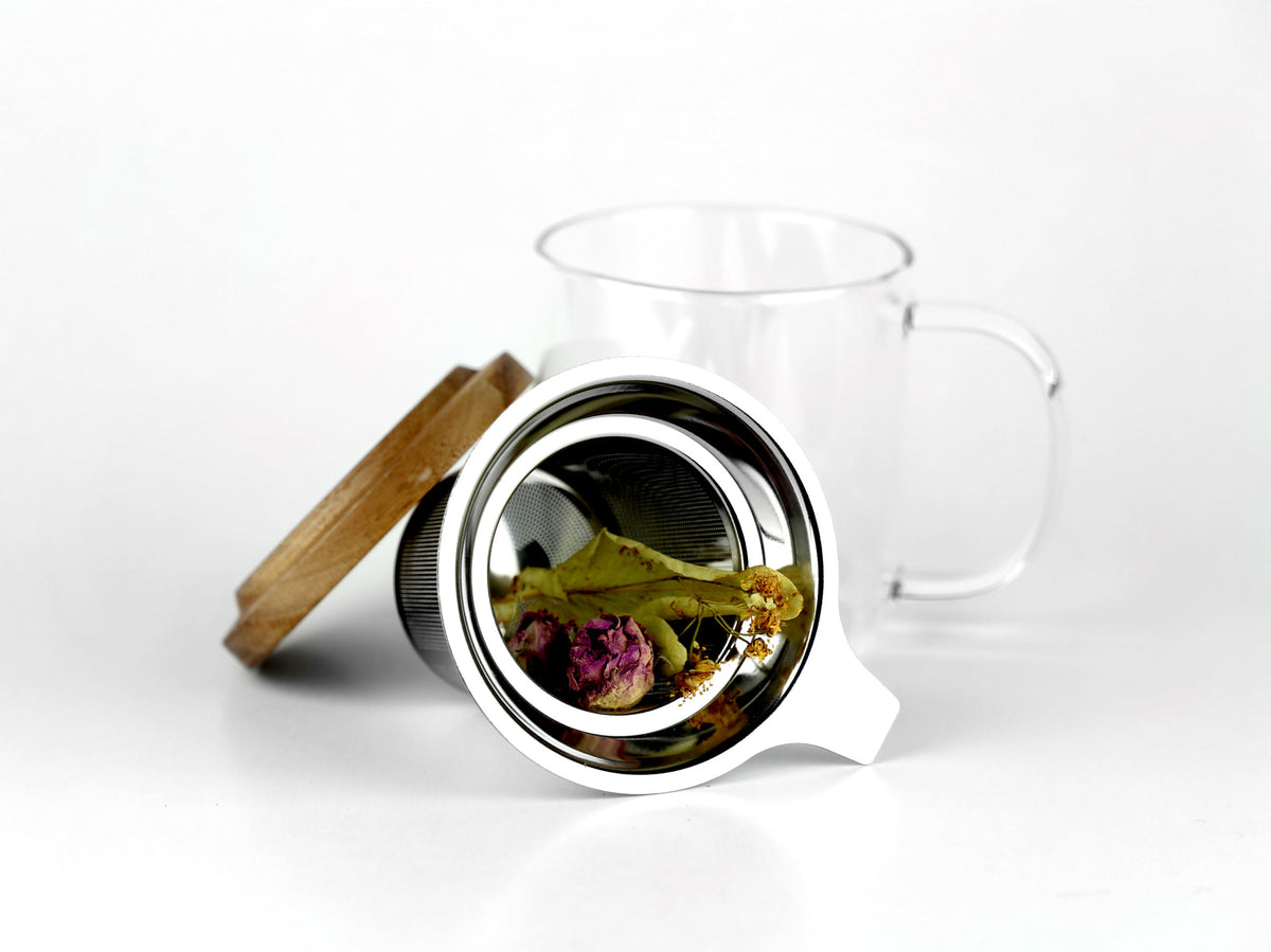 Mug 300 ml avec filtre infuseur et couvercle en acacia