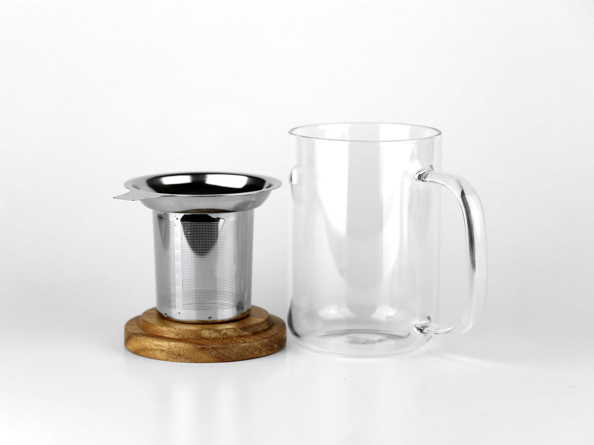Mug 450 ml avec filtre infuseur et couvercle en acacia